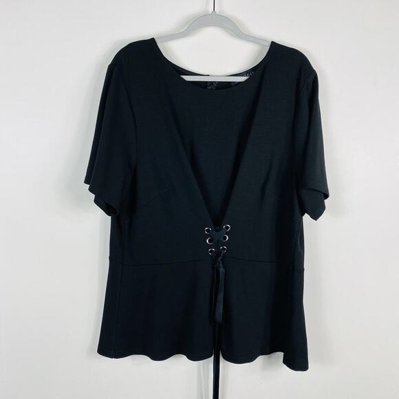 Eloquii Plus Size 24 Laced Short Sleeve Blouse Top Black - Picture 1 of 6